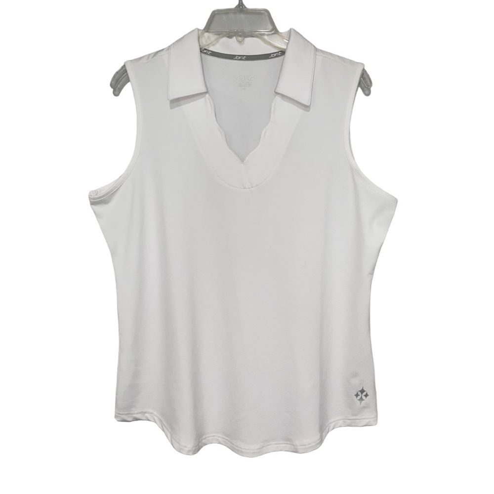 Jofit Size XL “Scallop v-neck Polo” White Sleeveless Golf Tennis Top‎ UGC